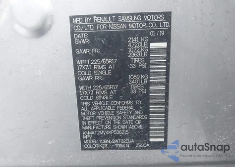 2019 Nissan Rogue Sv z USA, uszkodzony, nr VIN KNMAT2MV4KP536215